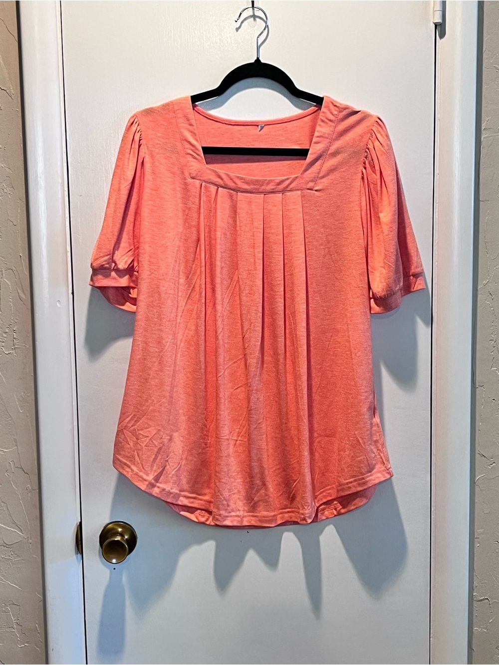 Square-Neck Pleated Coral Tunic Top
